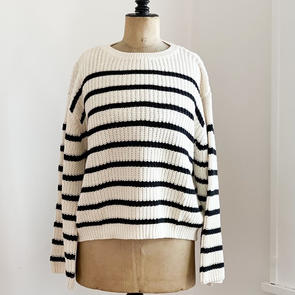 Miou Muse Sweaters - Miou Muse Striped Cotton Sweater Size Large